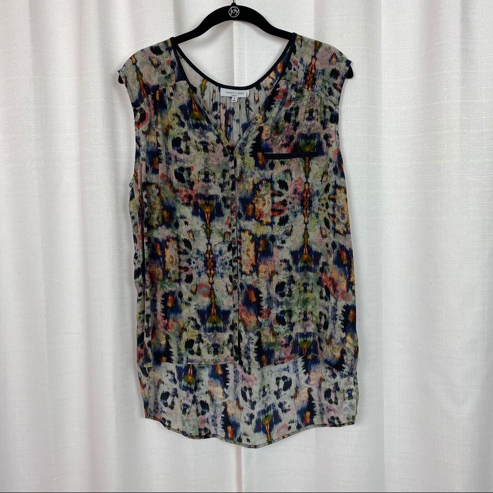 Waverly Grey Grey/Green Silk Abstract Tank Sz.8